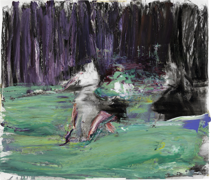 Sebastian Hosu: Green Floor I, 2018, oil and charcoal on paper, 74 x 85 cm

